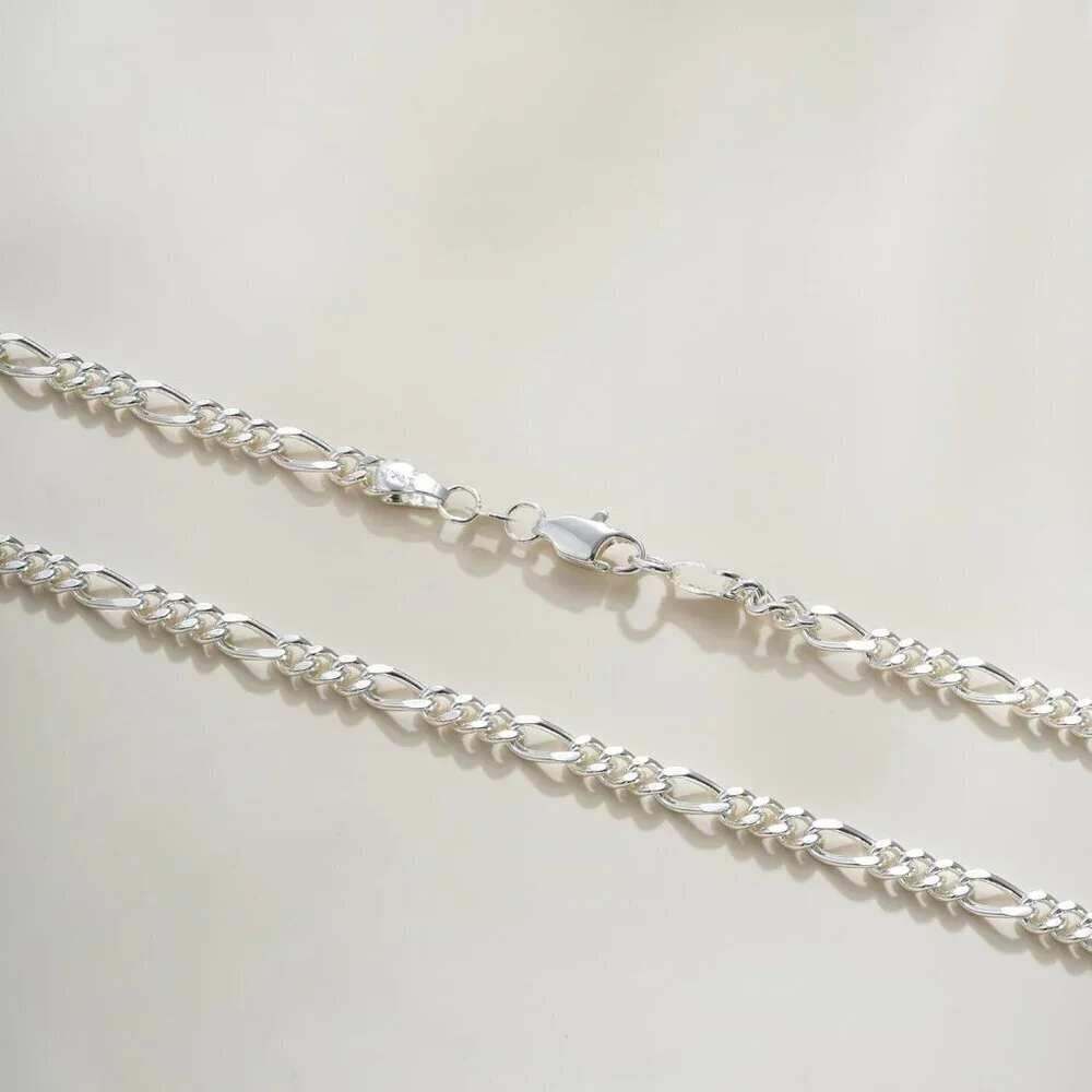 925 Sterling Silver Dainty 4mm Diamond Cut Figaro Chain for Men Jewelry Gift